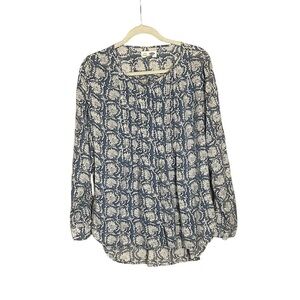 Old Navy Women's Blue and White Patterned Tunic Top Size M